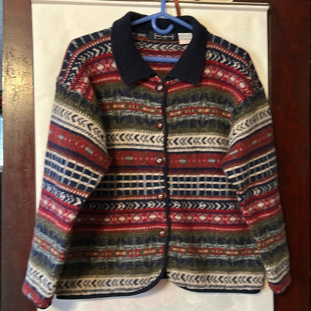 Vintage Daniel Hetcher Striped Knitted Cardigan Sweater, Button Up, medium